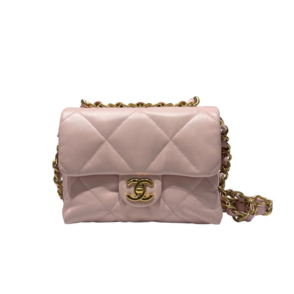 Used CHANEL Lambskin Leather Cross Body Bag Pink GHW