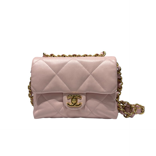 Used CHANEL Lambskin Leather Cross Body Bag Pink GHW