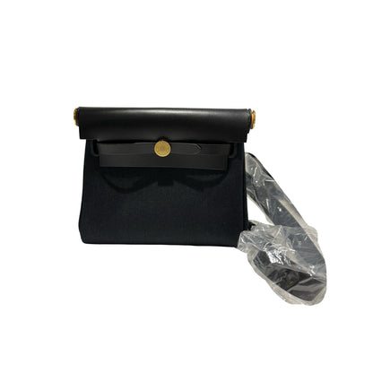 Brand New HERMES Toile Herbag Two Way Shoulder Bag Black Noir