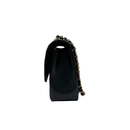 Used CHANEL Calfskin Leather Jumbo Chain Shoulder Bag GHW Black