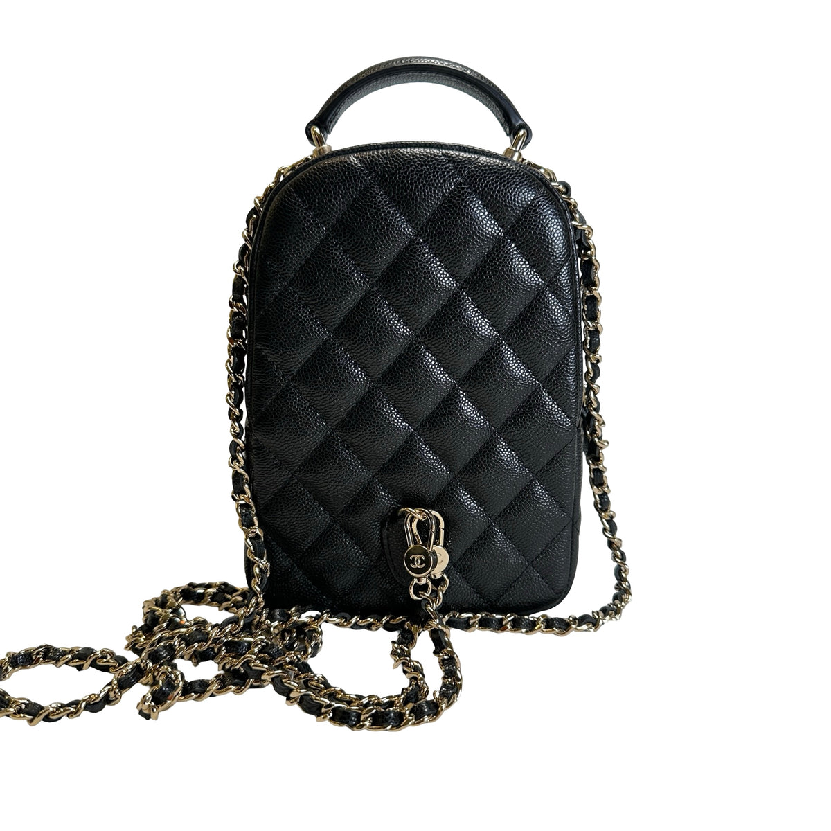 Used CHANEL Quilted Caviar Backpack Backpack Black