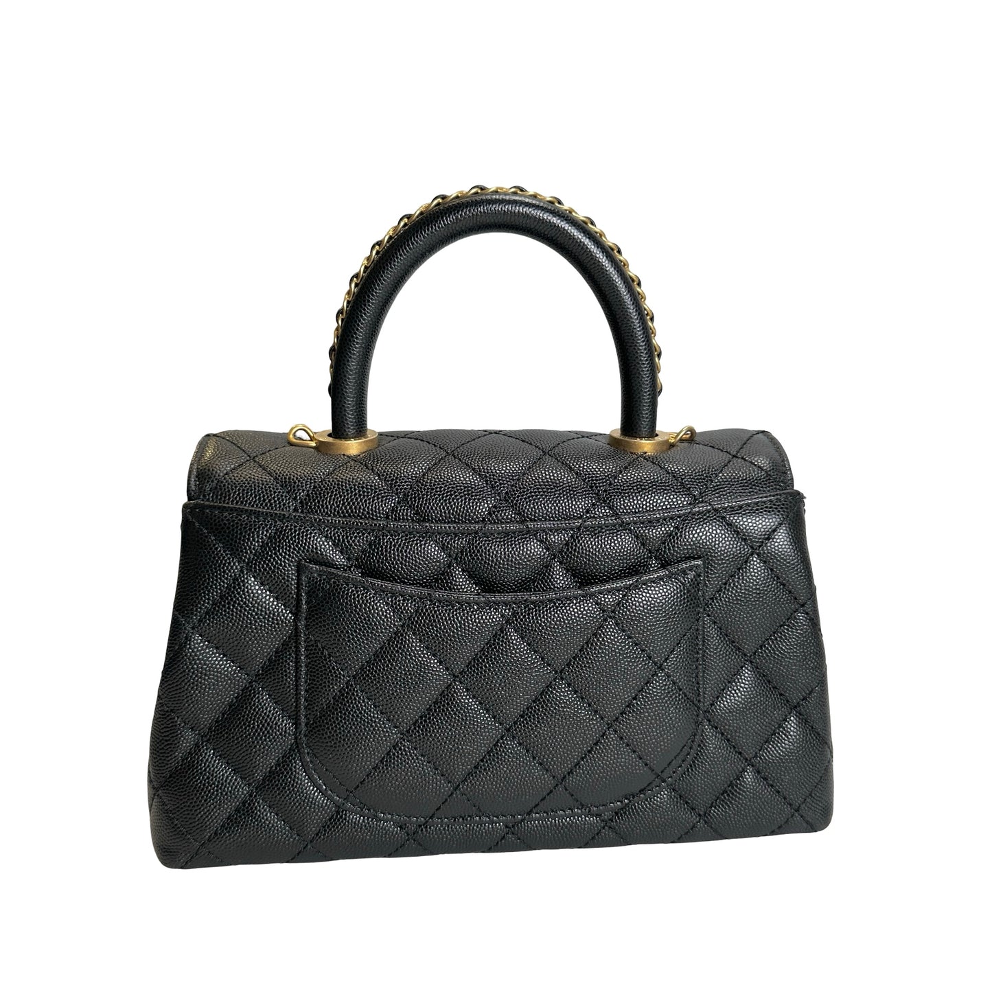 Used CHANEL Quilted Caviar Coco Handle Handbag Black Gold
