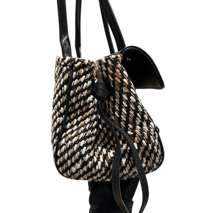Used CHANEL Tweed Leather Suede Tweed and Leather CC Shoulder Bag Shoulder Bag Black Brown White