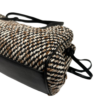 Used CHANEL Tweed Leather Suede Tweed and Leather CC Shoulder Bag Shoulder Bag Black Brown White