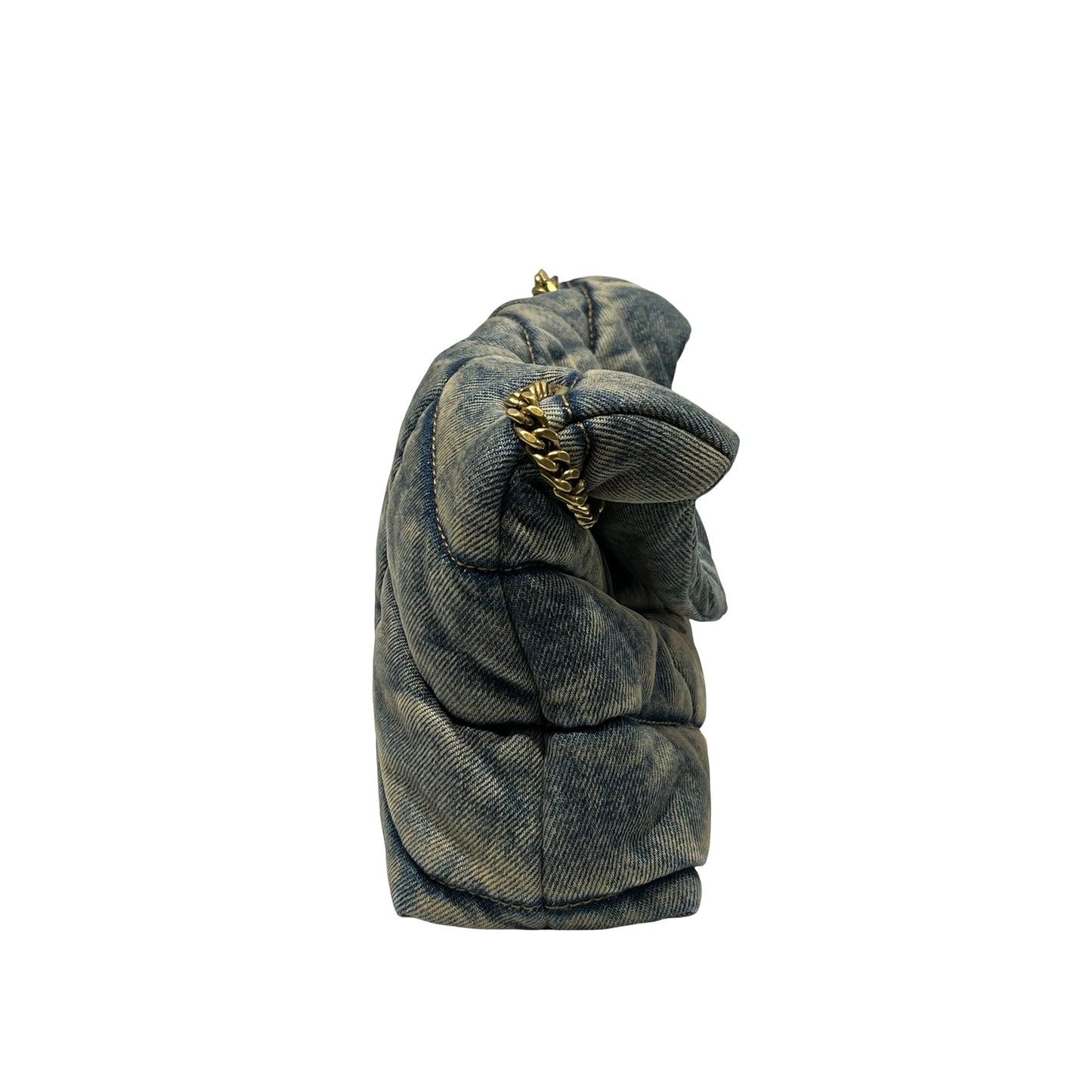 Used Saint Laurent Denim Denim Louloe Puffer Shoulder Bag Blue GHW