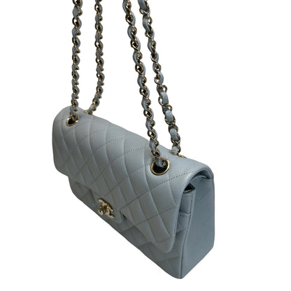 Used CHANEL Quilted Caviar CF23 Chain Shoulder Bag Light Blue GHW