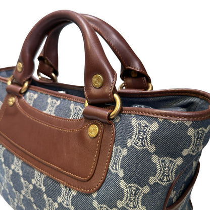 Used CELINE Canvas Vintage Handbag Blue Brown