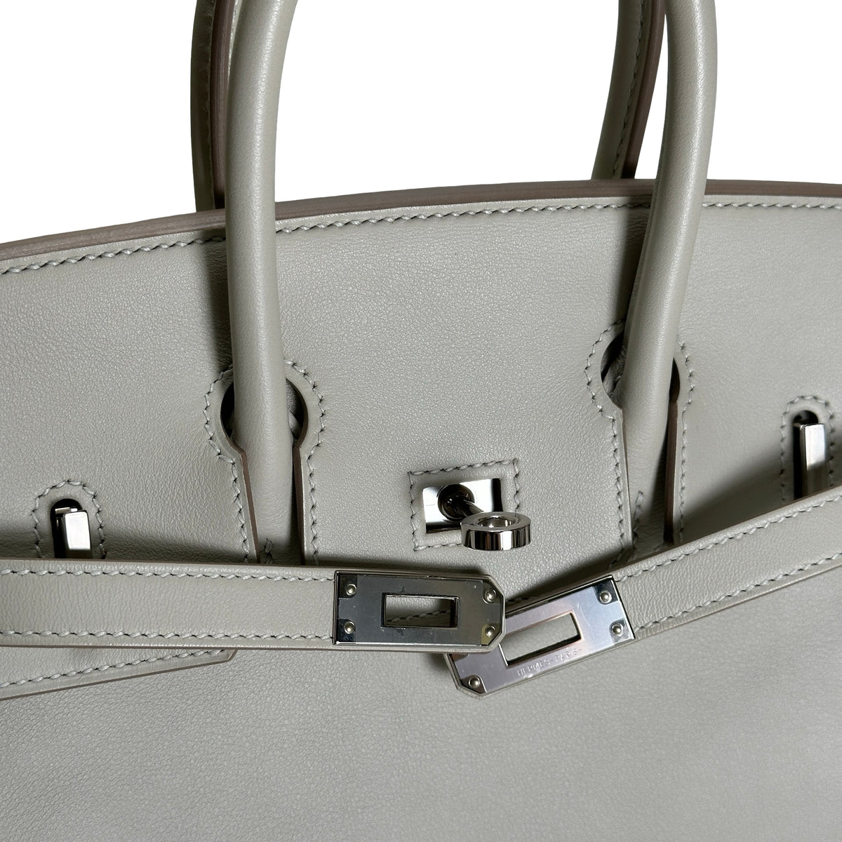Used HERMES Swift Leather Birkin 25 Handbag Grey PHW