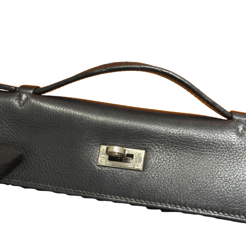Used HERMES Leather Kelly Pochette Handbag Black Silver