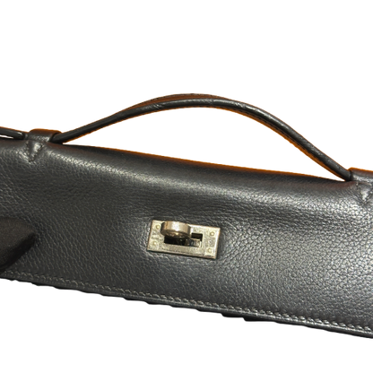 Used HERMES Leather Kelly Pochette Handbag Black Silver