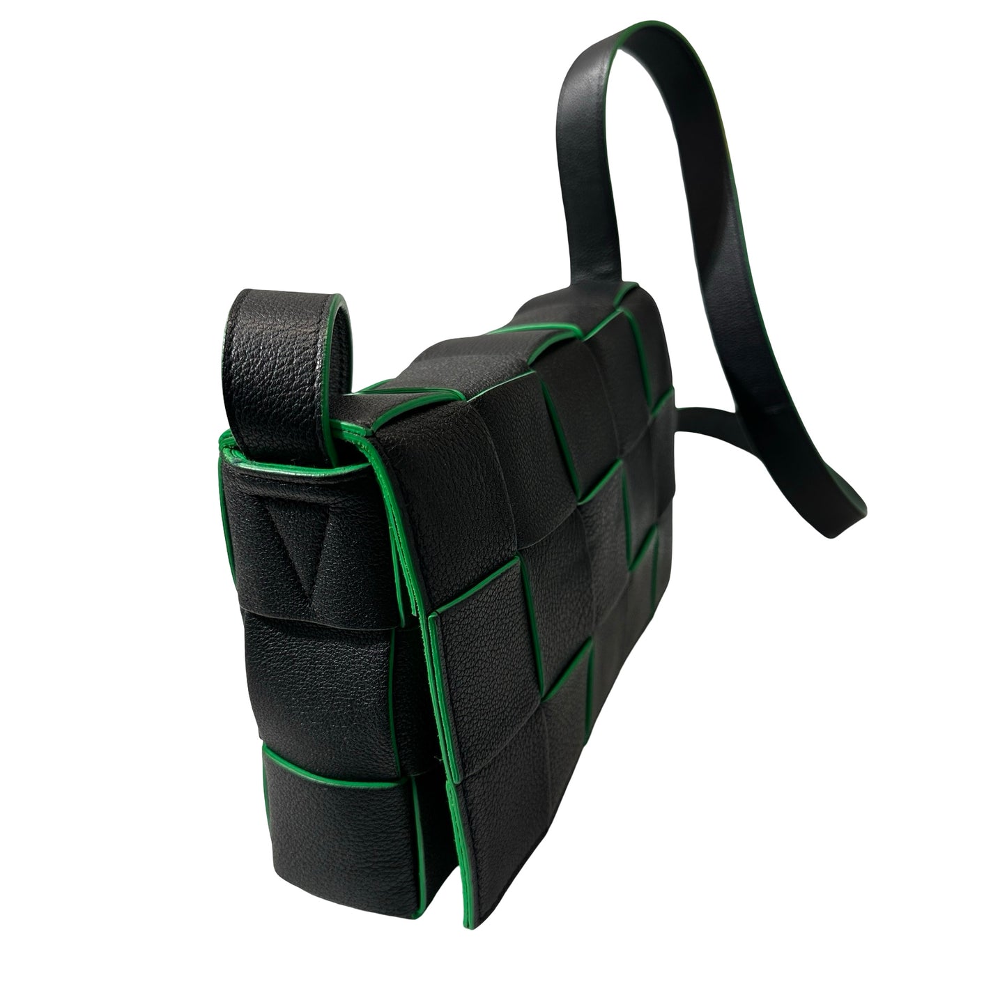 Used Bottega Veneta Calfskin Leather Cassette Shoulder Bag Black Green