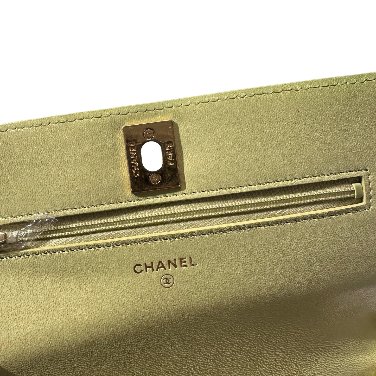 Used CHANEL Lambskin Leather MINI WOC Cross Body Bag GHW Green