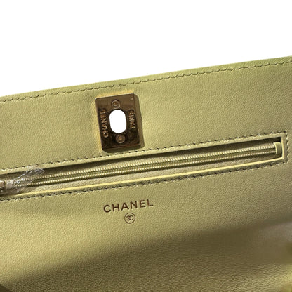Used CHANEL Lambskin Leather MINI WOC Cross Body Bag GHW Green