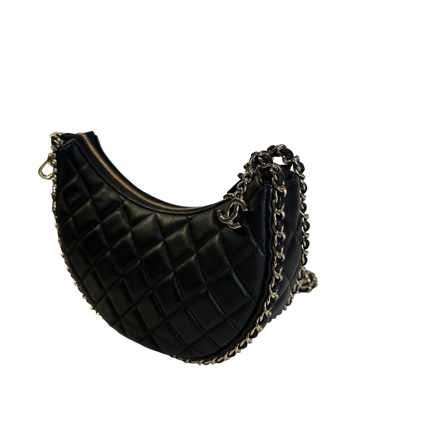 Used CHANEL Quilted Leather Quilted Hobo Hobo Bag Black Gold
