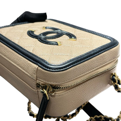 Used CHANEL Quilted Caviar Vanity Bag Vanity case Beige Black