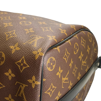 Used LOUIS VUITTON Monogram Macassar Keepall Bandouliere Travel Bag Brown Black