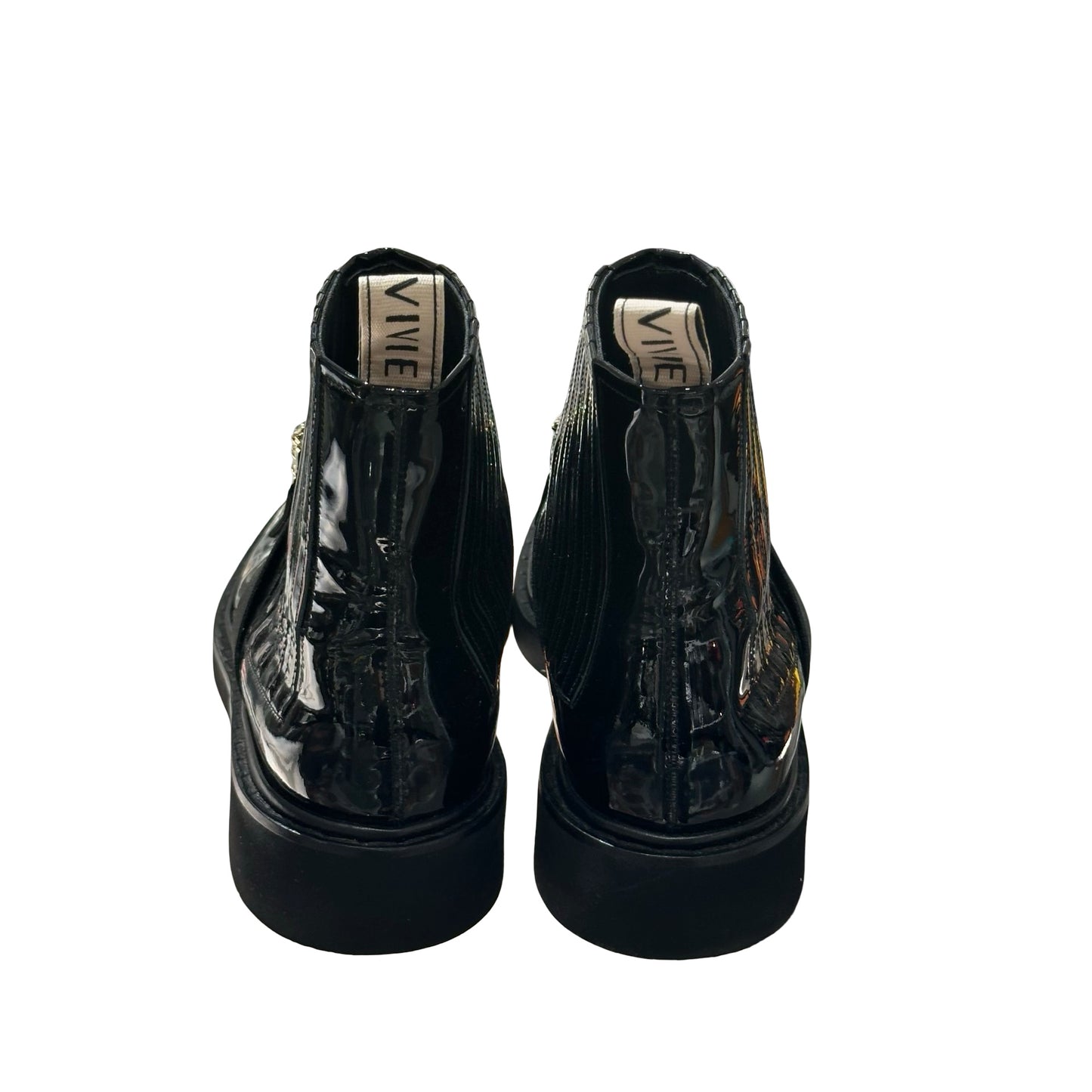 Used ROGER VIVIER Patent Leather Viv' Rangers Chelsea Boots Shoes Black GHW
