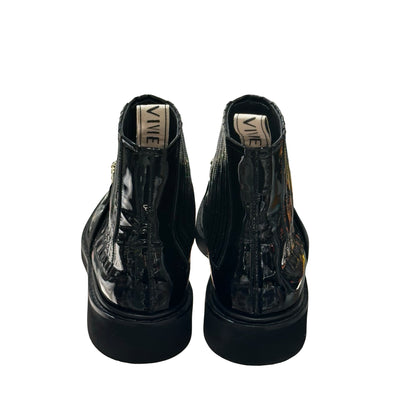 Used ROGER VIVIER Patent Leather Viv' Rangers Chelsea Boots Shoes Black GHW