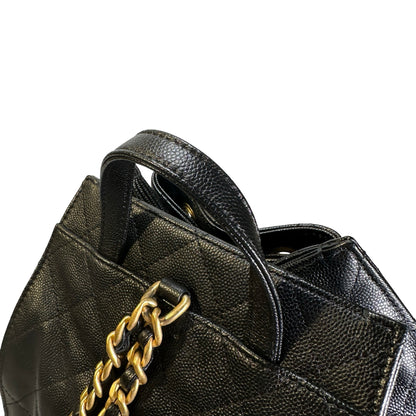 Used CHANEL Caviar Quilted 25 Backpack Backpack Black Gold
