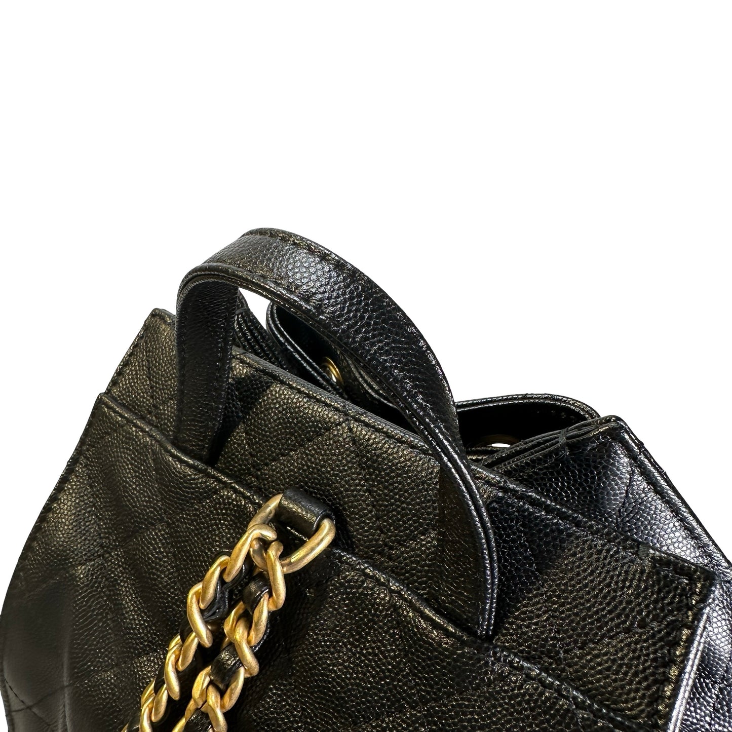 Used CHANEL Caviar Quilted 25 Backpack Backpack Black Gold