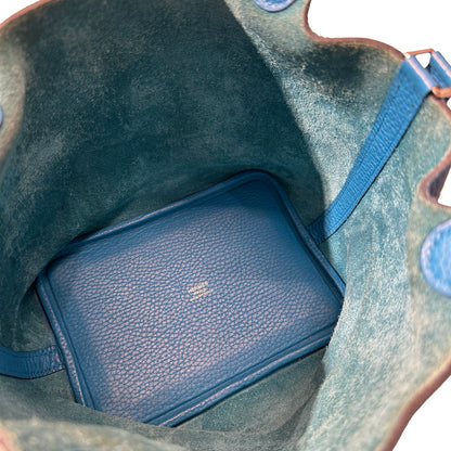 Used HERMÈS Clemence leather Picotin 18 Handbag B3 Bleu Zanzibar PHW