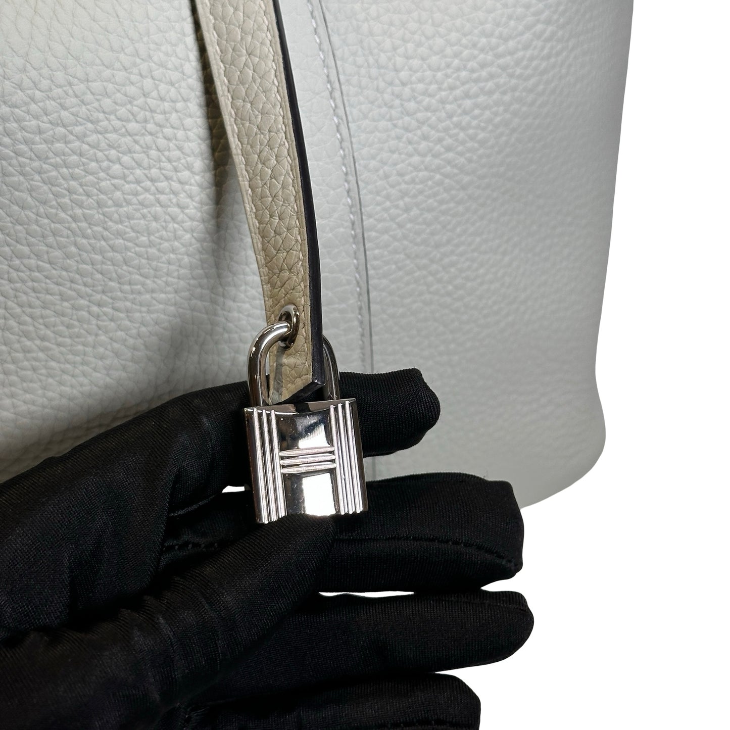 Used HERMES Clemence Leather Picotin Lock Bucket Bag OW PHW