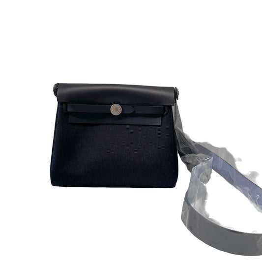 Used HERMÈS Canvas Mini Herbag Cross Body Bag Black PHW