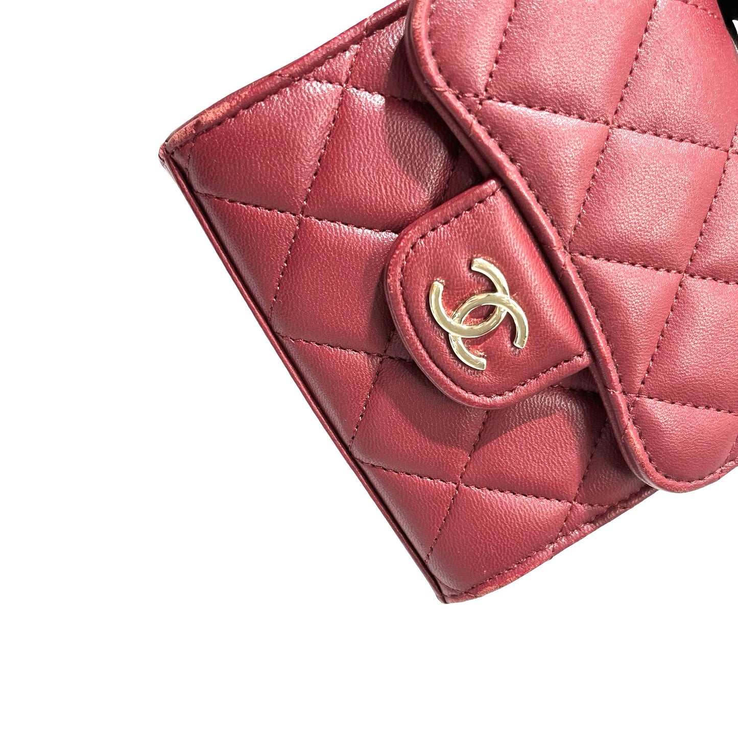 Used CHANEL Lambskin Leather Mini Handle Mini Bag GHW Red