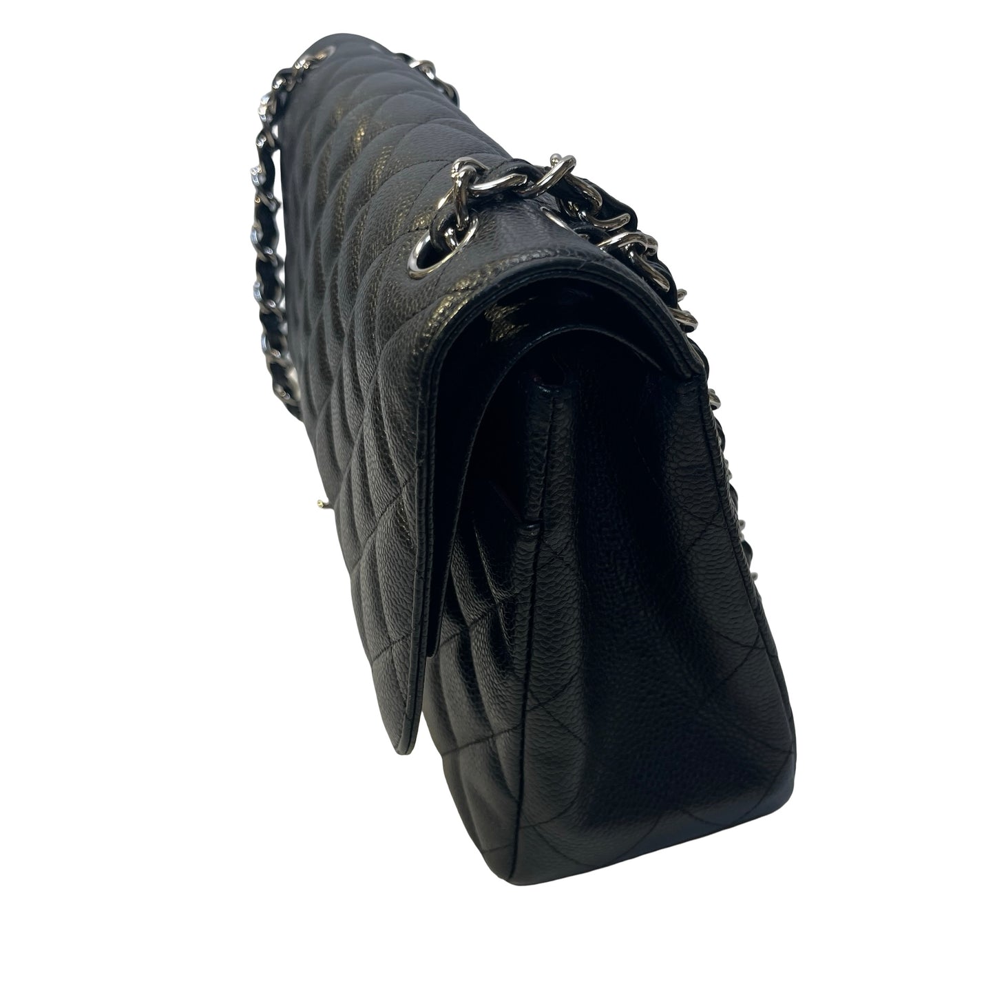 Used CHANEL Caviar Leather Classic Flap Chain Shoulder Bag Black