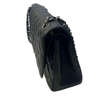 Used CHANEL Caviar Leather Classic Flap Chain Shoulder Bag Black