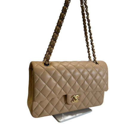 Used CHANEL Lambskin Classic Flap 25cm Chain shoulder bag Beige GHW