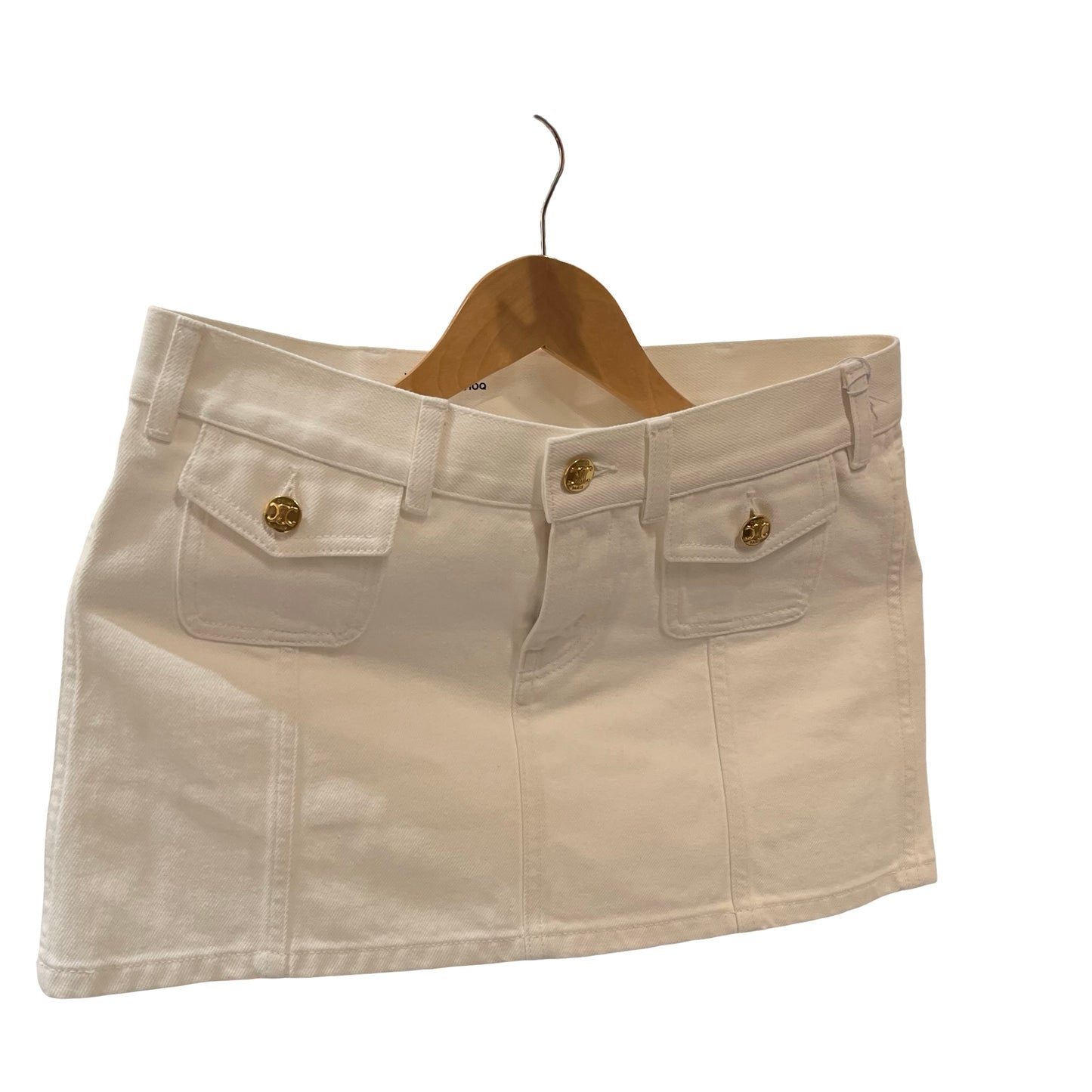 Used CÉLINE Cotton Triomphe Button Denim Skirt Clothes White GHW