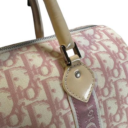 Used DIOR Canvas Trotter Boston Handbag Pink PHW