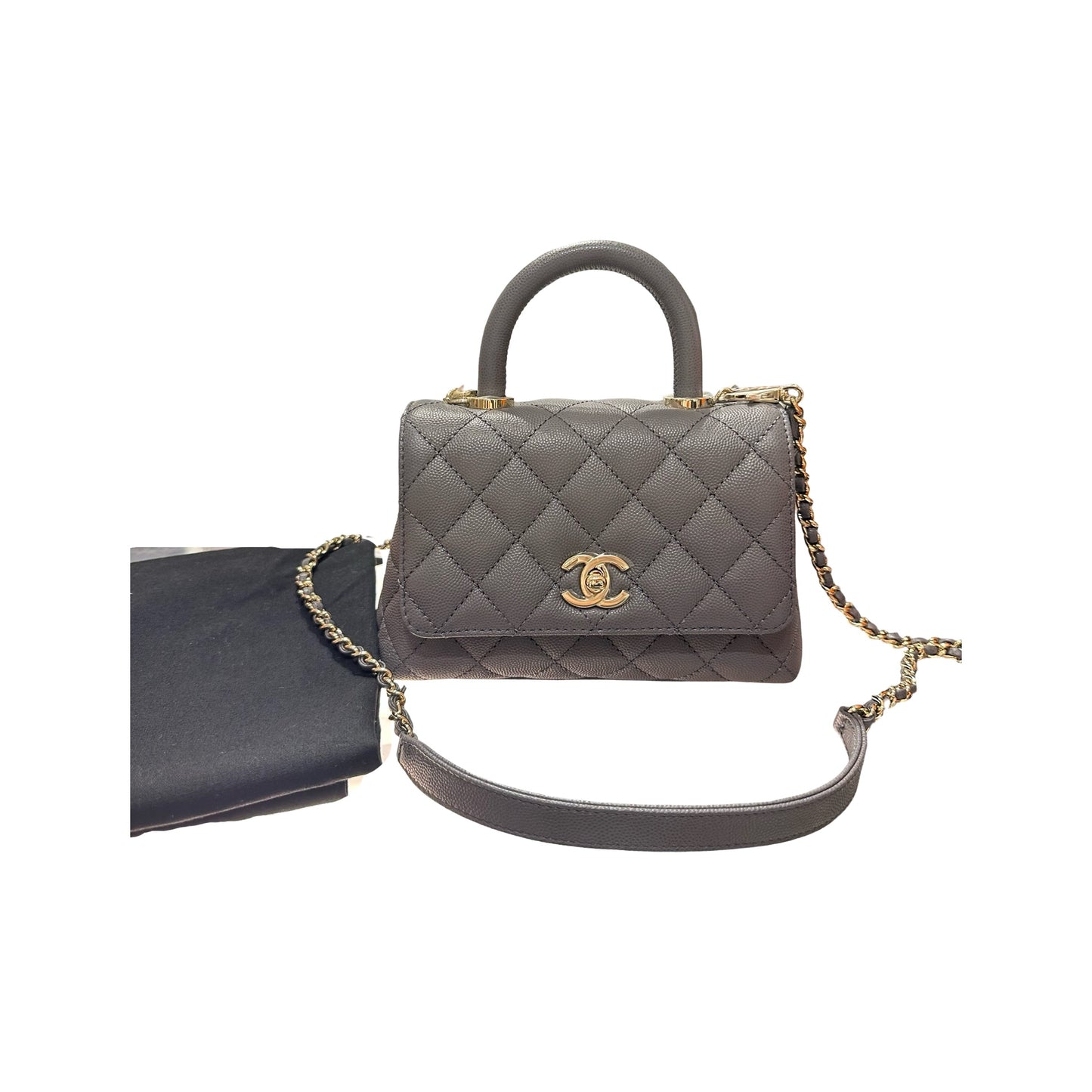New CHANEL Calfskin Leather Mini coco handle Shoulder Bag GHW Black