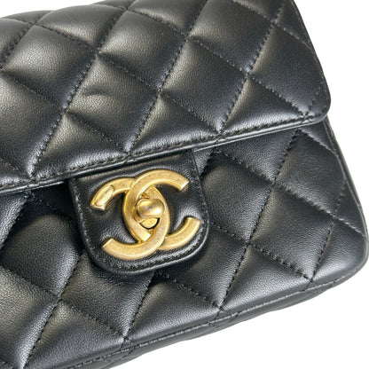 Used CHANEL Quilted Lambskin Mini Flap Bag Shoulder Bag Black Gold