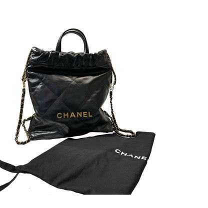 Used CHANEL Shiny Calfskin 23P 22 Small Backpack Black GHW