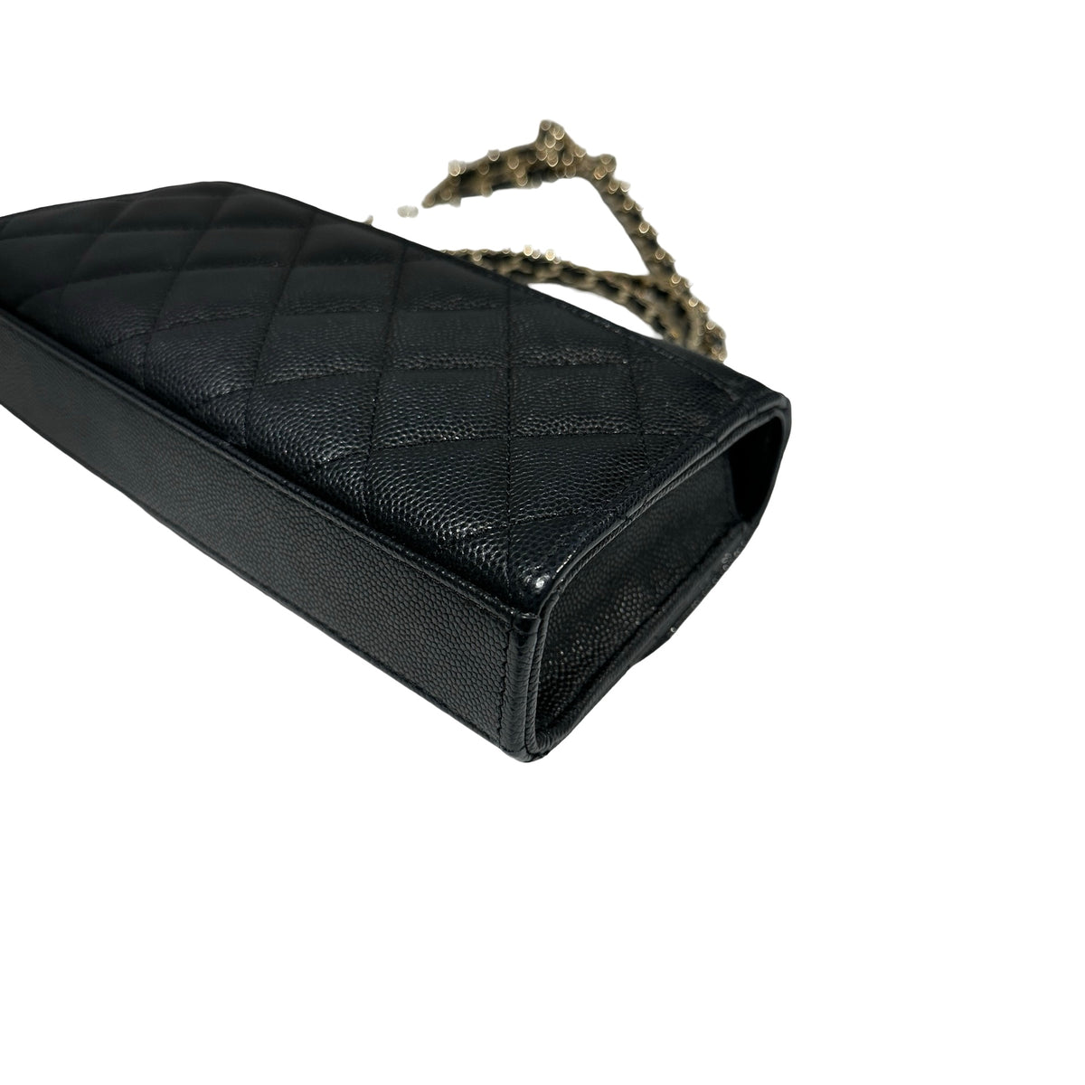 Used CHANEL Quilted Caviar Handle Classic Flap Handbag Black Gold