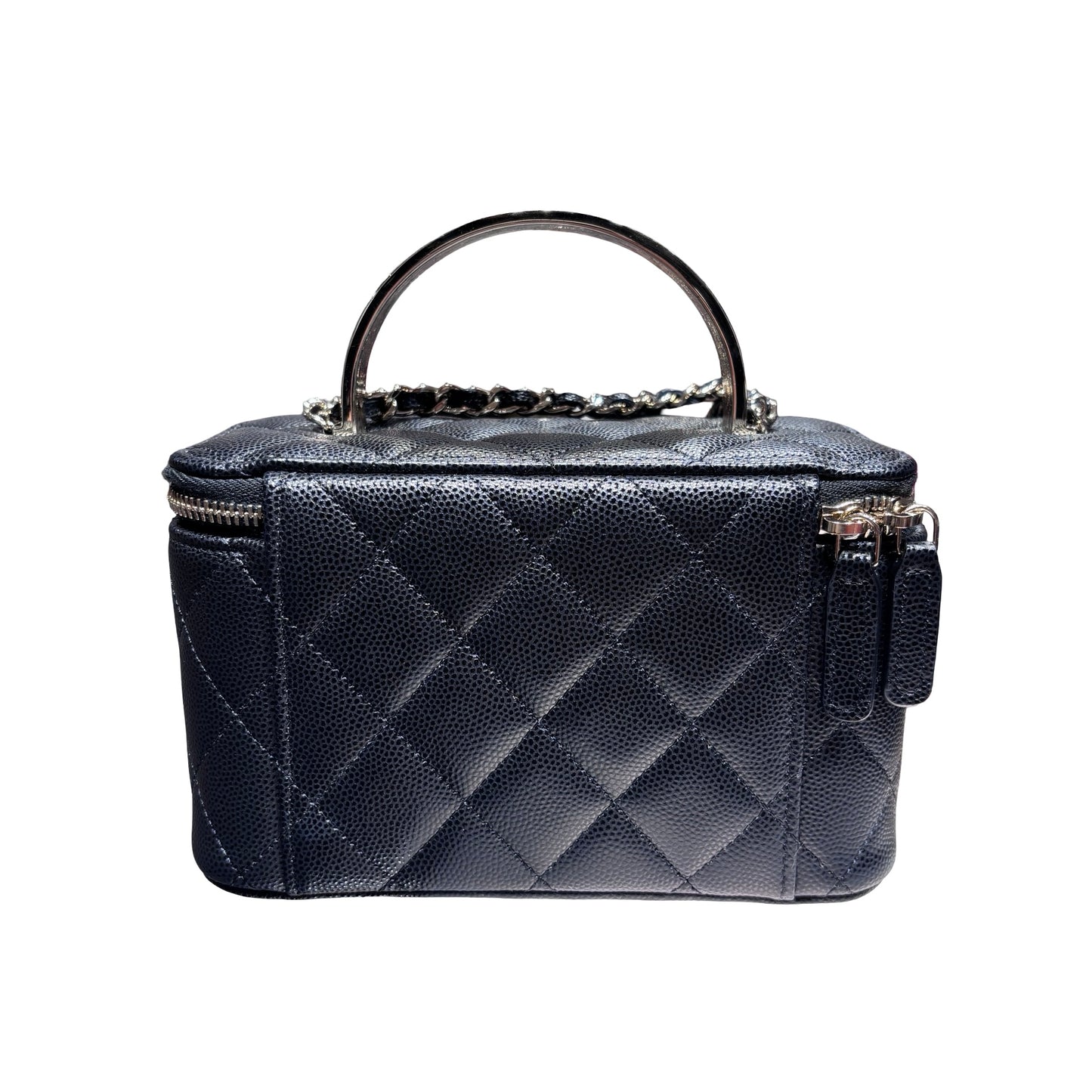 New CHANEL Vanity Case With Handle Clutch Black PHW