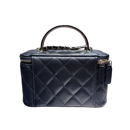 New CHANEL Vanity Case With Handle Clutch Black PHW
