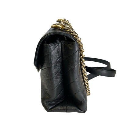 Used CHANEL Calf skin Chevron Top Handle Bag Shoulder Bag Black GHW