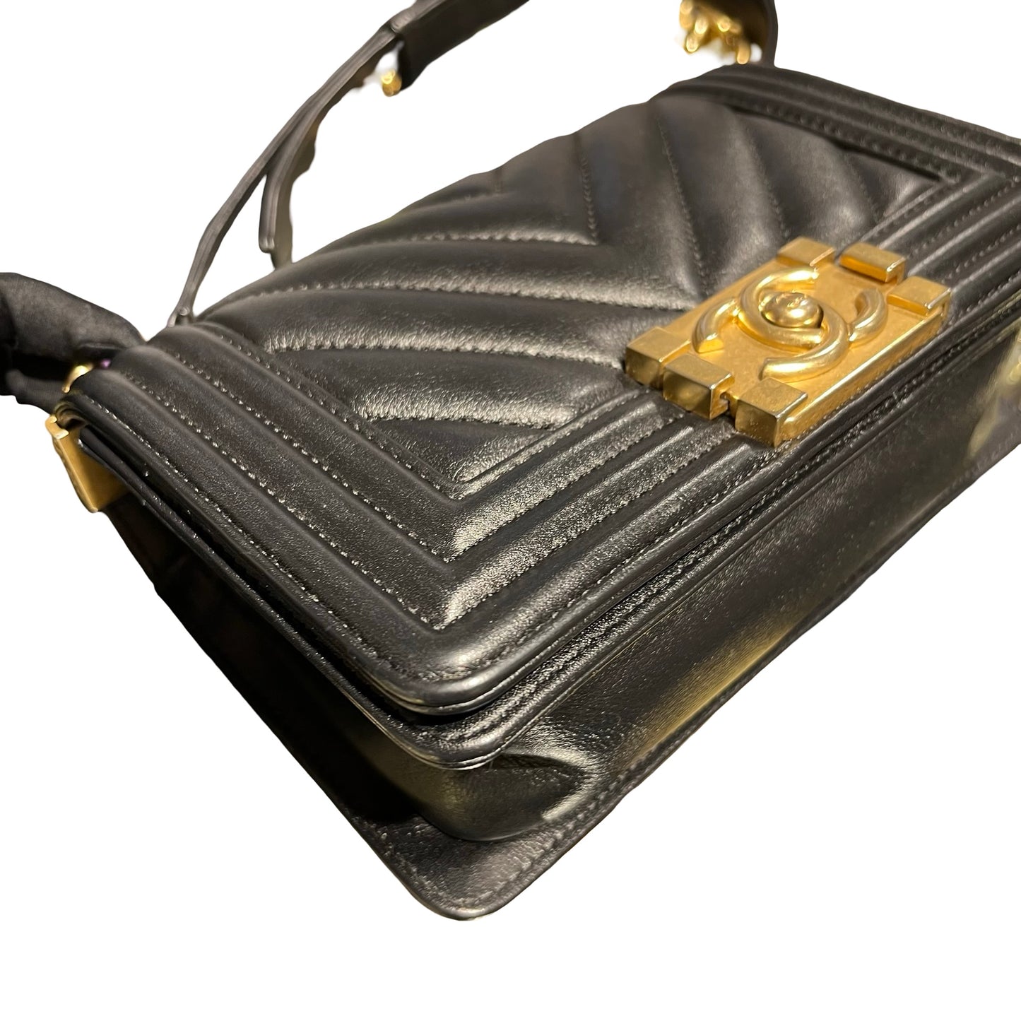 Used Chanel Boy 20 V line Shoulder Bag Black GHW