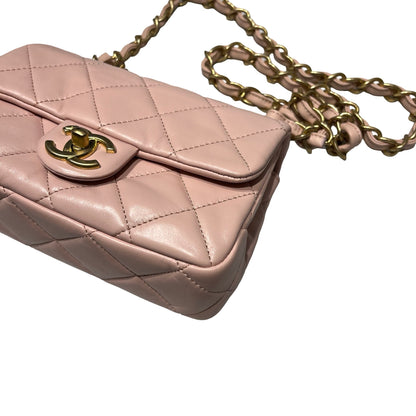 Unused CHANEL Flap Cross Body Bag Pink GHW
