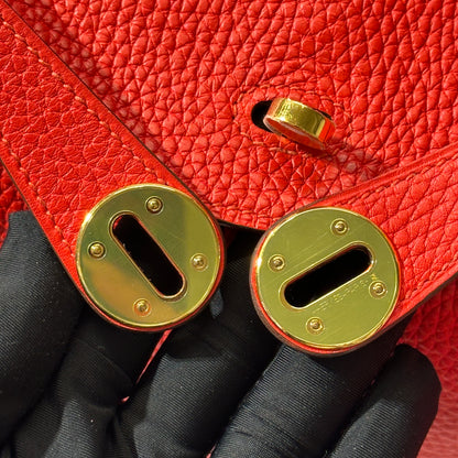 Used HERMÈS Clemence leather Lindy 26 Handbag Red GHW