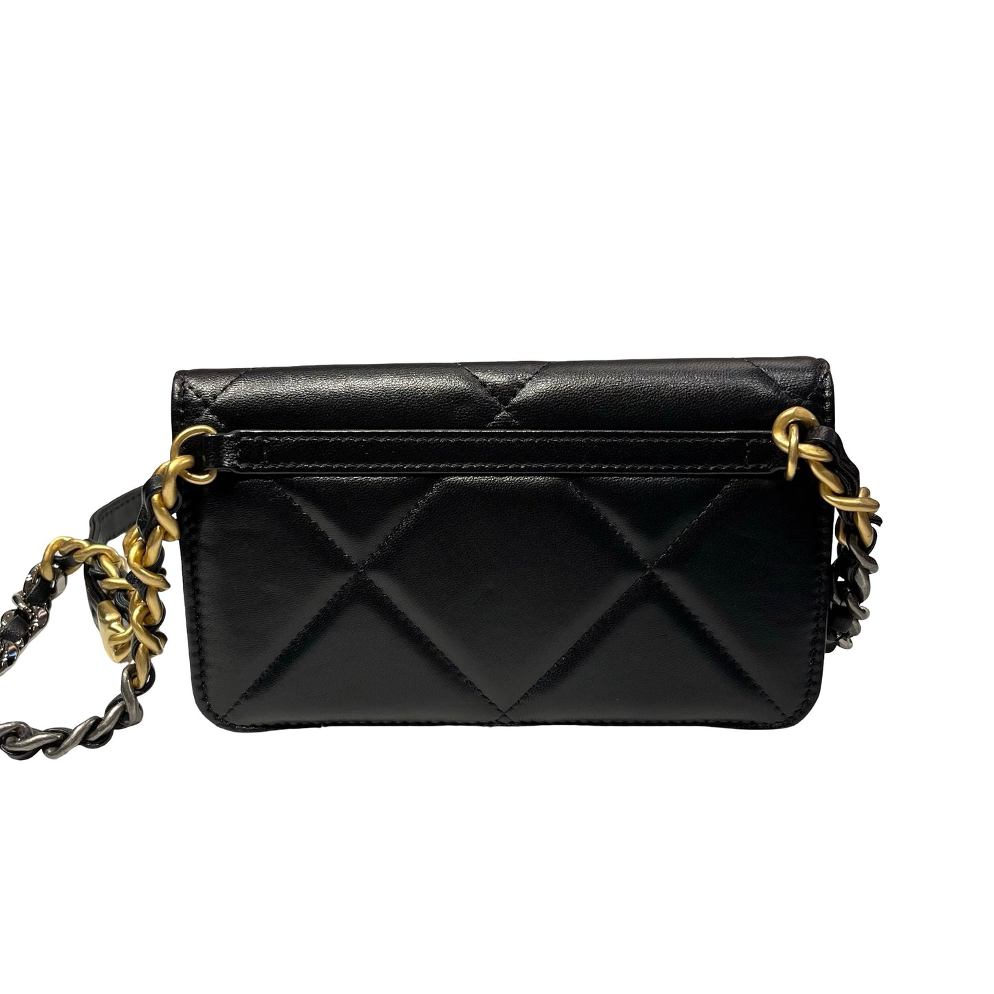 Used CHANEL Lambskin Leather 19 Belt Cross Body Bag Black GHW