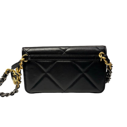 Used CHANEL Lambskin Leather 19 Belt Cross Body Bag Black GHW
