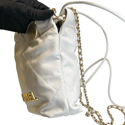Used CHANEL Calfskin 22 Bag Mini Chain shoulder bag White GHW
