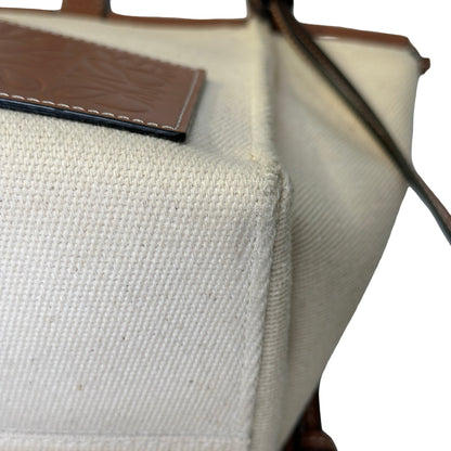 Used LOEWE Canvas Calfskin Cushion Tote Bag Ecru Tan