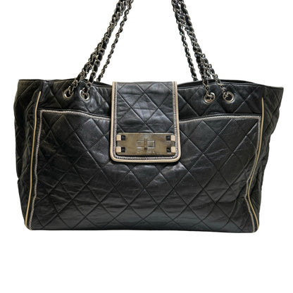 Used CHANEL Quilted Leather Quilted Tote Tote Bag Black Silver