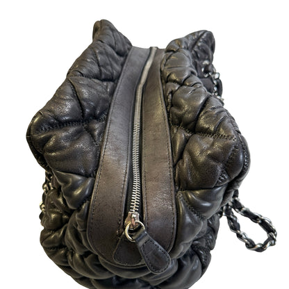 Used CHANEL Quilted Leather Bubble Quilted Bowler Bag Handbag Black Silver hardware