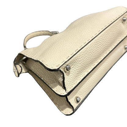Used FENDI Calfskin Leather Peekaboo Handbag White Beige PHW